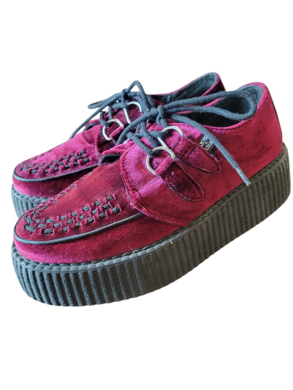 T.U.K Viva High Creeper Burgundy Velvet Shoes - Picture 2 of 11